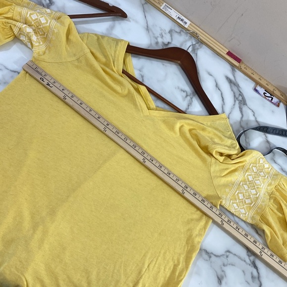 J.Jill Embroidered Sleeve Double-v Tee Shirt Women Size Large Gold Ruffle Boho‎ - Picture 6 of 7